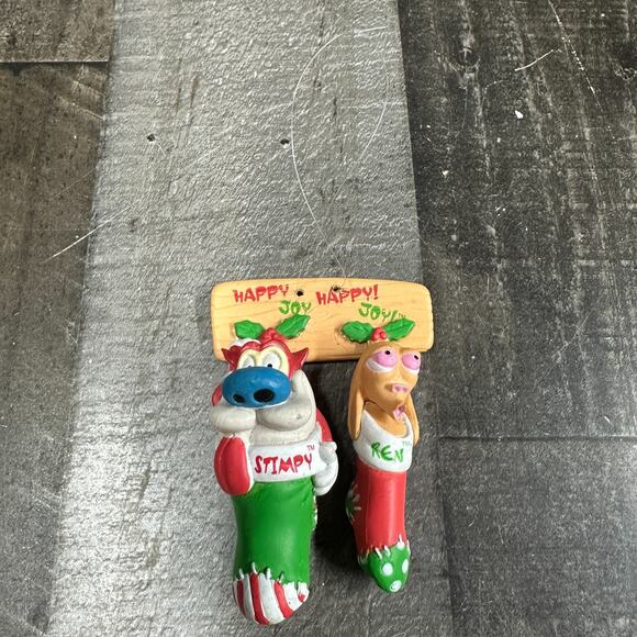 VINTAGE 1996 REN & STIMPY CHRISTMAS ORNAMENT HAPPY HAPPY JOY JOY- VIACOM - Picture 7 of 7